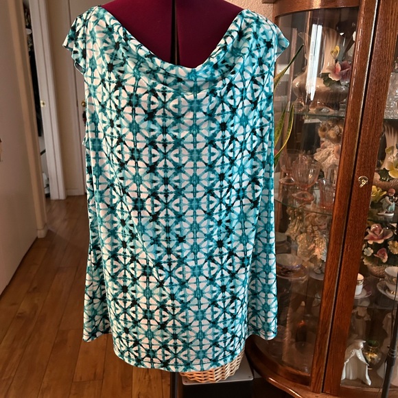 Kasper Blue/Green Cape Short Sleeve Top. Size L - Picture 3 of 3